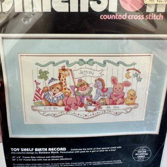 Vtg 1992 Dimensions Counted Cross Stitch Kit Toy Shelf Birth Record Baby Nursery - Picture 3 of 10